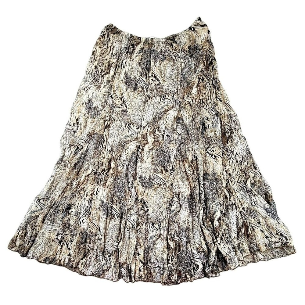 Rafael Womens Gathered Skirt Brown Geometric size Petite Large  JH1556